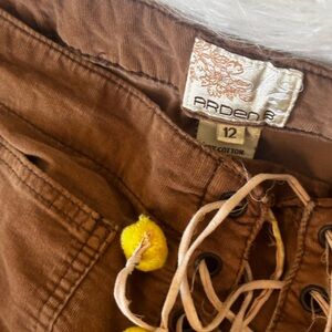 Arden B Tan Lace-Up Trousers with Yellow Accents